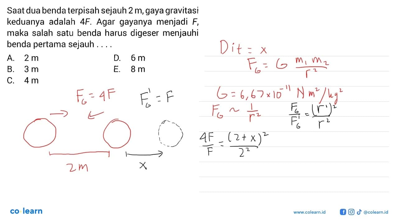 Saat dua benda terpisah sejauh 2 m, gaya gravitasi keduanya