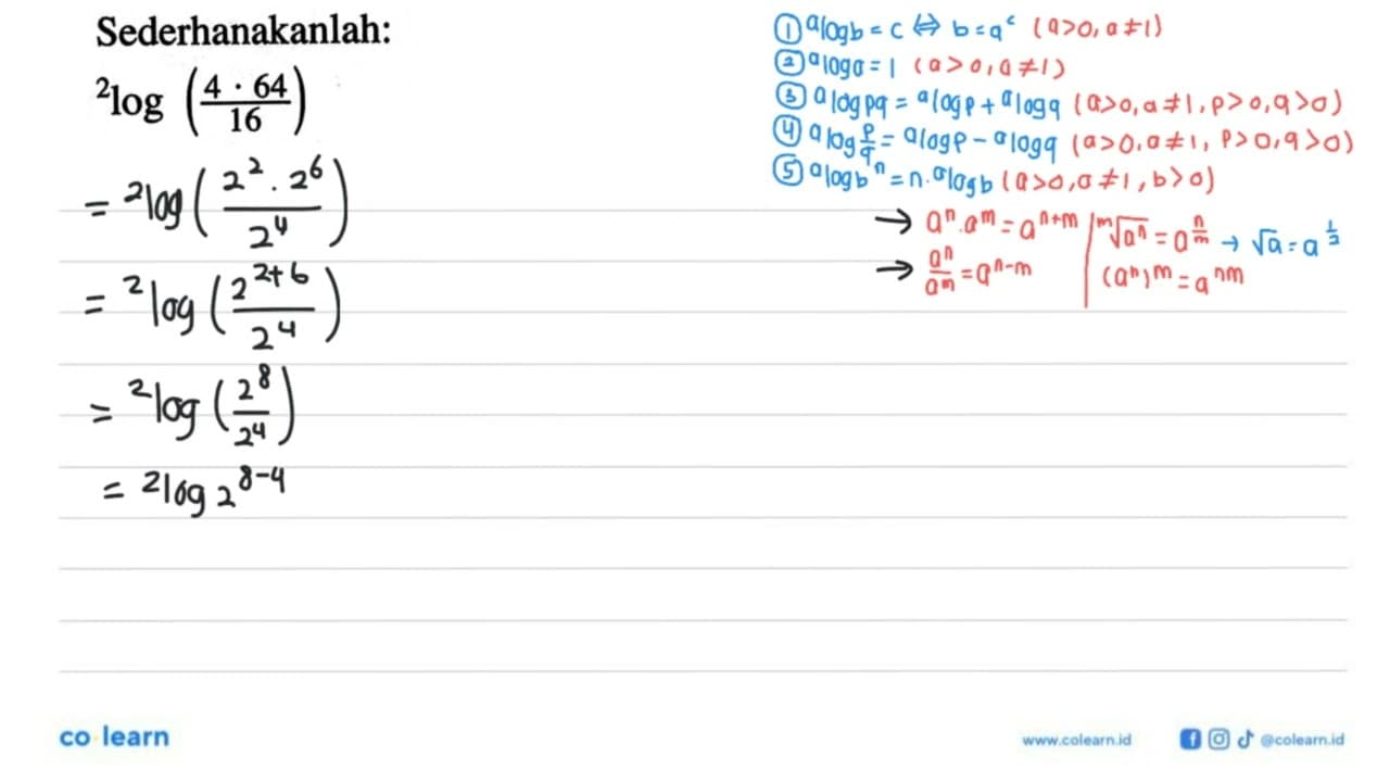 Sederhanakanlah: 2log(4.64/16)