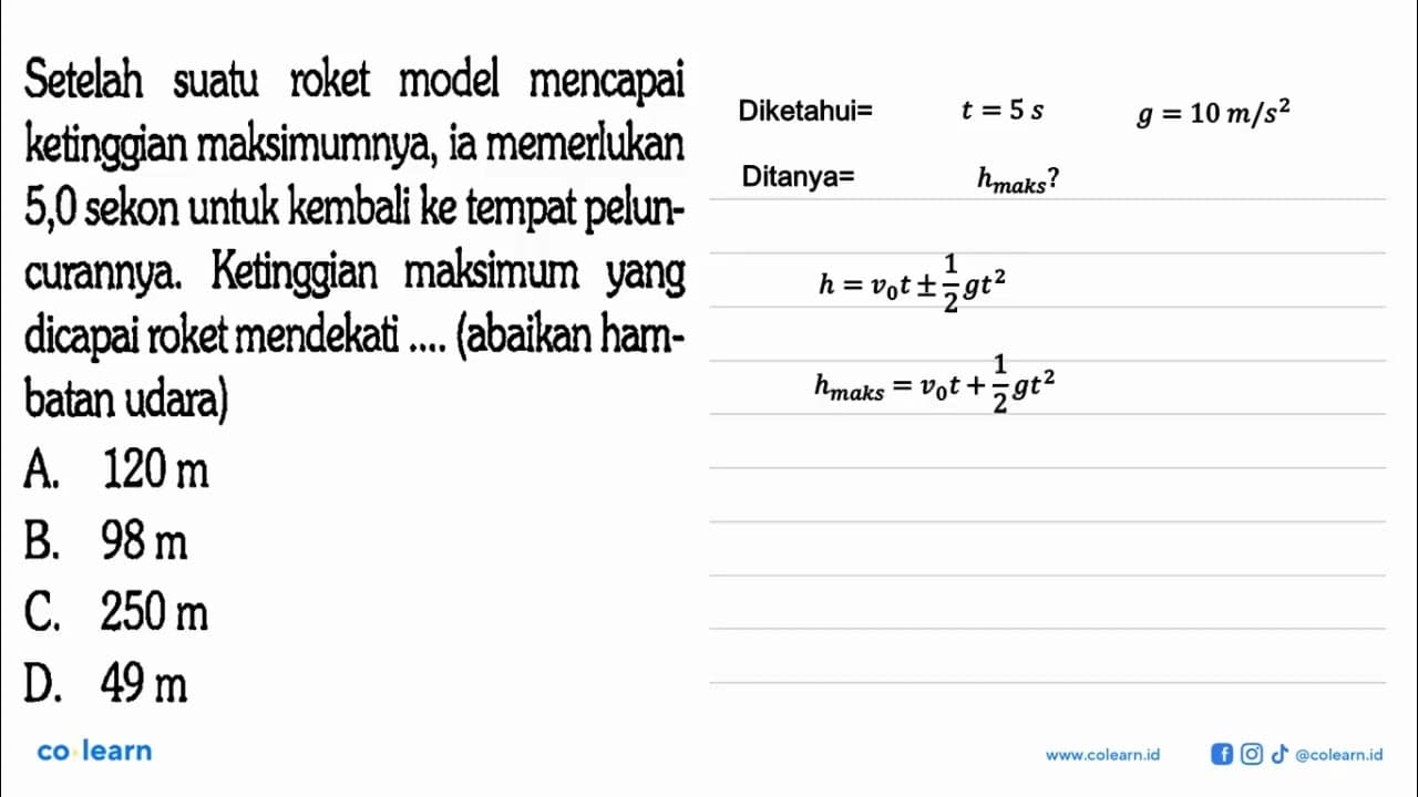 Setelah suatu roket model mencapai ketinggian maksimumnya,