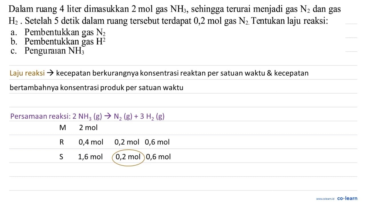 Dalam ruang 4 liter dimasukkan 2 ~mol gas NH_(3) , sehingga