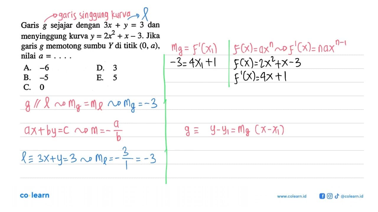 Garis g sejajar dengan 3x+y=3 dan menyinggung kurva