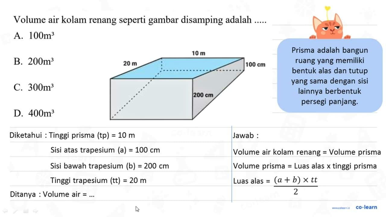 Volume air kolam renang seperti gambar disamping adalah