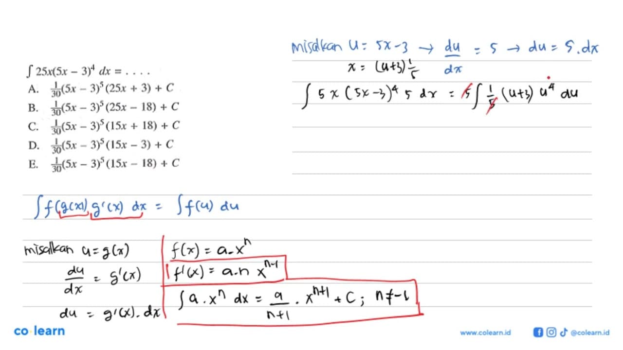 integral 25x(5x-3)^4 dx= ...