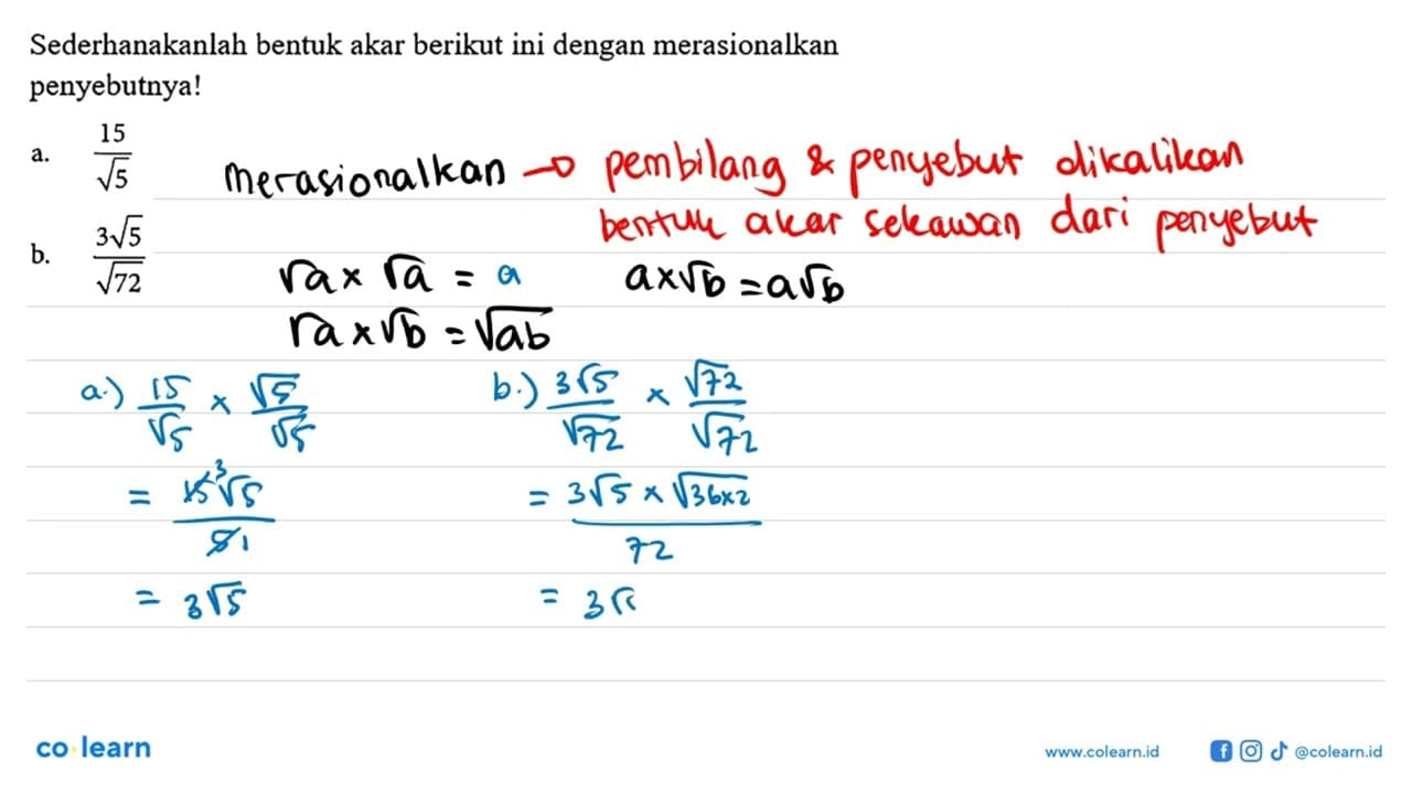 Sederhanakanlah bentuk akar berikut ini dengan