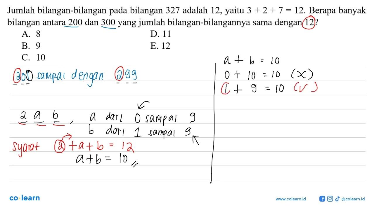 Jumlah bilangan-bilangan pada bilangan 327 adalah 12, yaitu