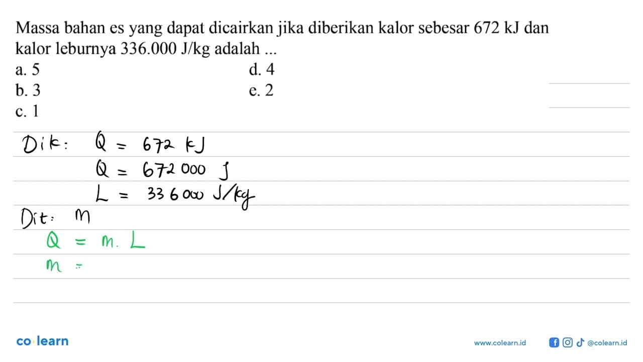 Massa bahan es yang dapat dicairkan jika diberikan kalor