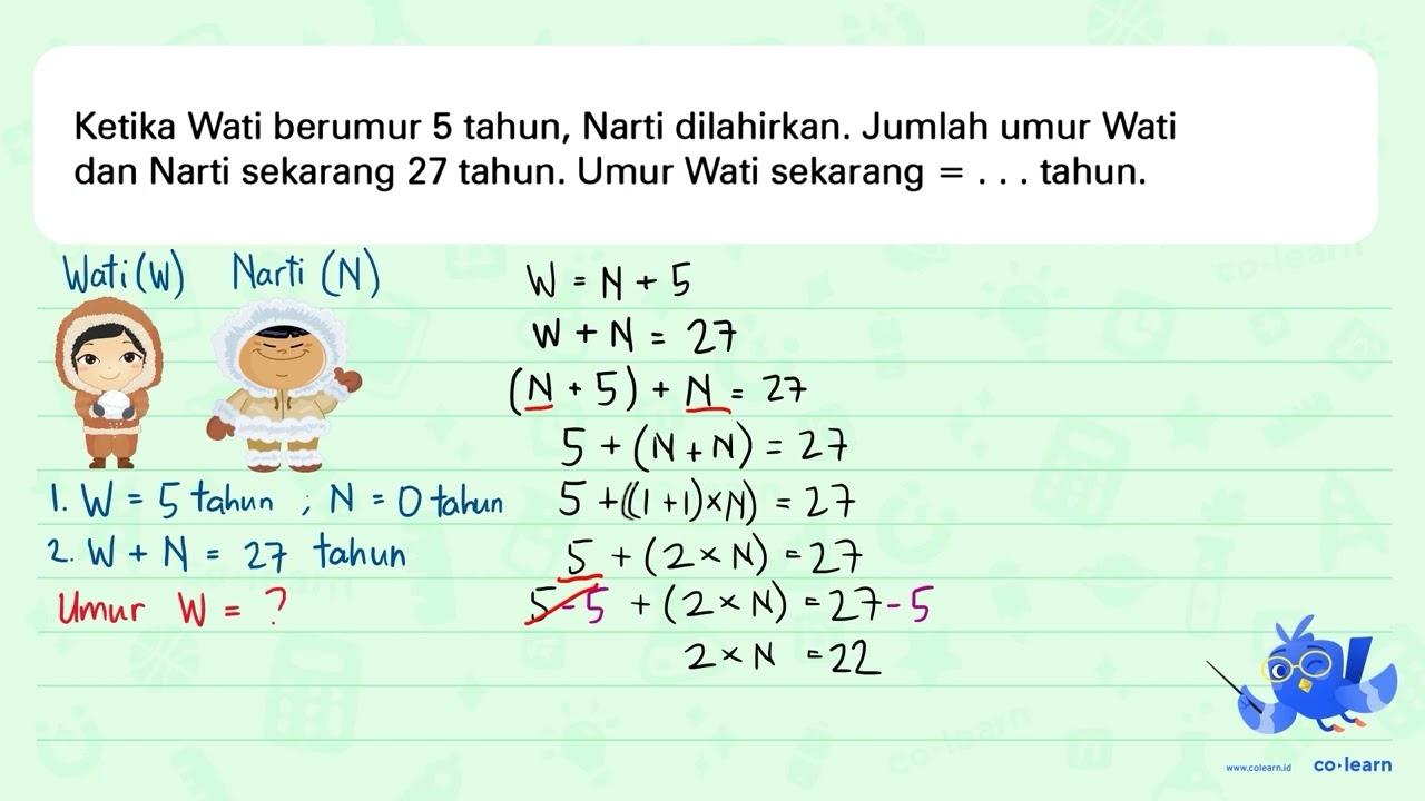 Ketika Wati berumur 5 tahun, Narti dilahirkan. Jumlah umur