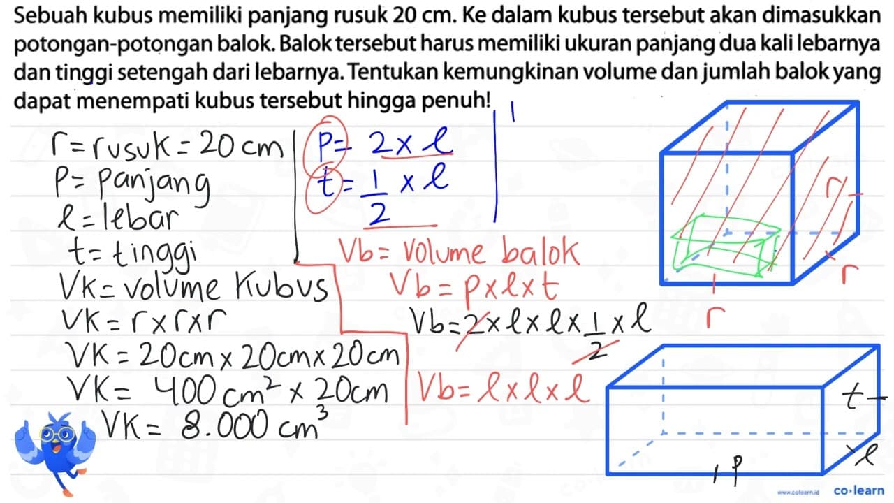 Sebuah kubus memiliki panjang rusuk 20 cm . Ke dalam kubus