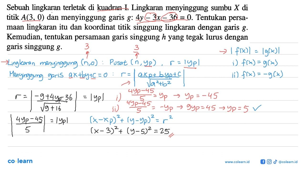 Sebuah lingkaran terletak di kuadran I. Lingkaran