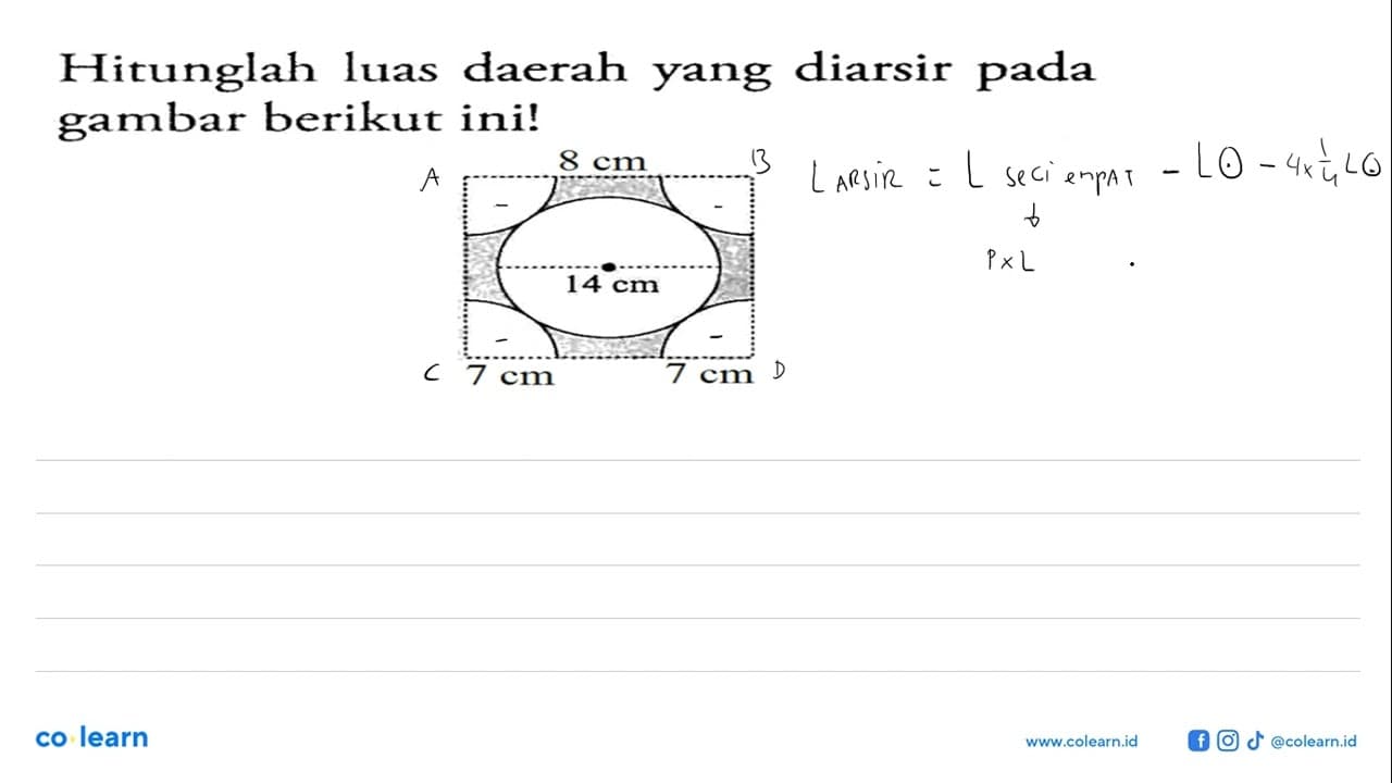 Hitunglah luas daerah yang diarsir pada gambar berikut ini!