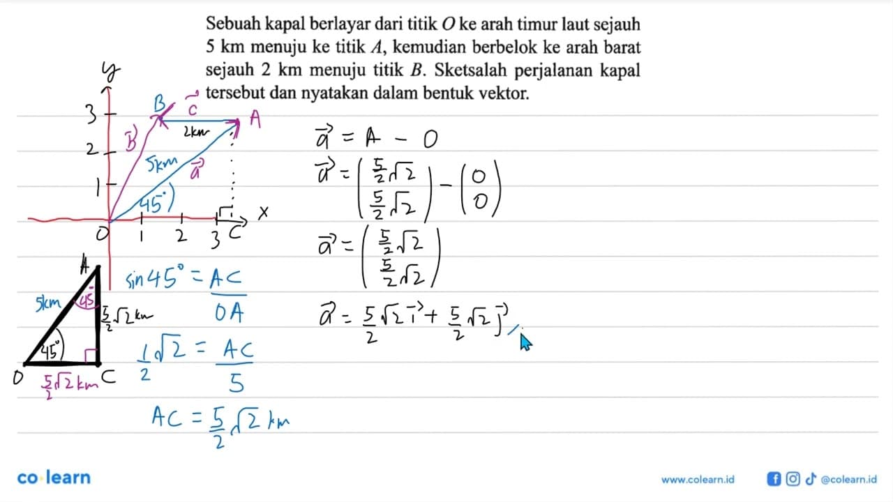 Sebuah kapal berlayar dari titik O ke arah timur laut