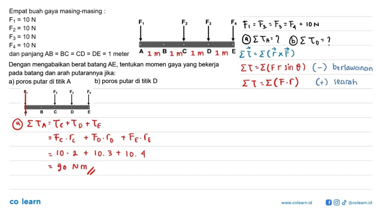 Empat buah gaya masing-masing : F1=10 N F2=10 N F3=10 N