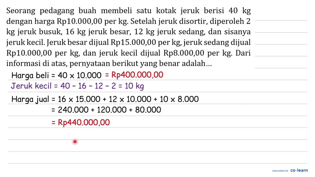 Seorang pedagang buah membeli satu kotak jeruk berisi 40 kg