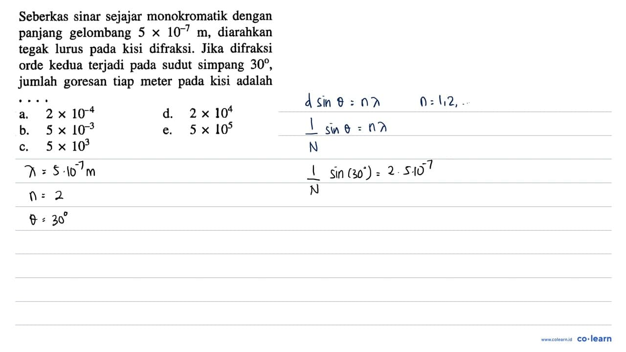 Seberkas sinar sejajar monokromatik dengan panjang