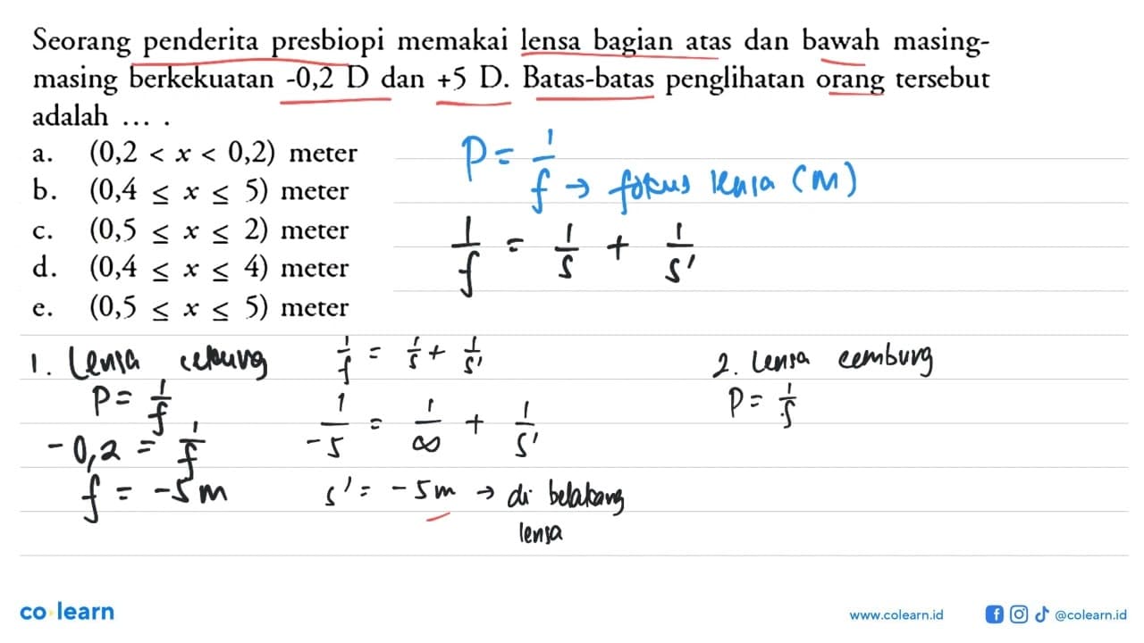 Seorang penderita presbiopi memakai lensa bagian atas dan