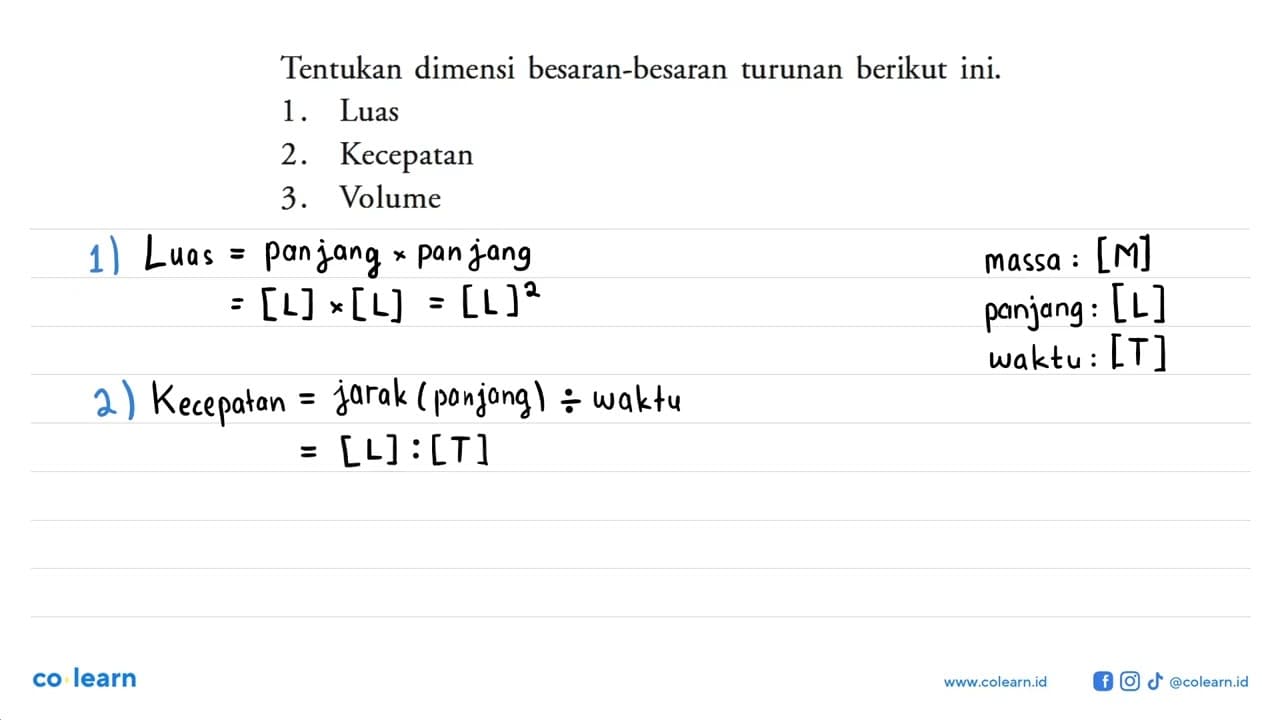 Tentukan dimensi besaran-besaran turunan berikut ini. 1.