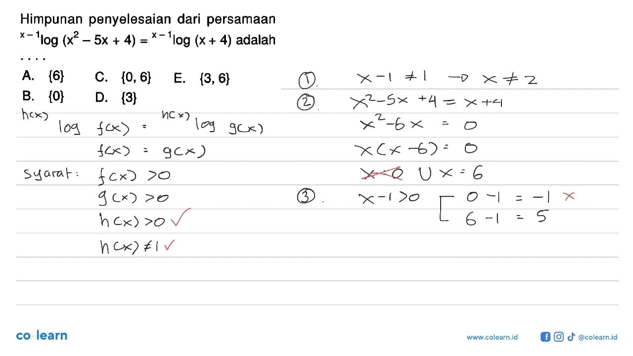 Himpunan penyelesaian dari persamaan (x-1)log (x^2-5x + 4)