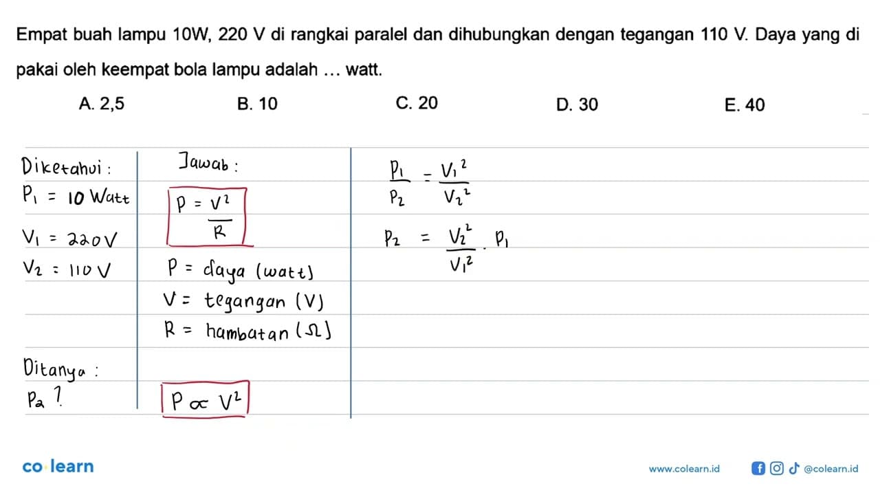 Empat buat lampu 10 W, 220 V di rangkai paralel dan