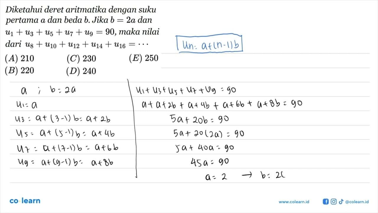 Diketahui deret aritmatika dengan suku pertama a dan beda