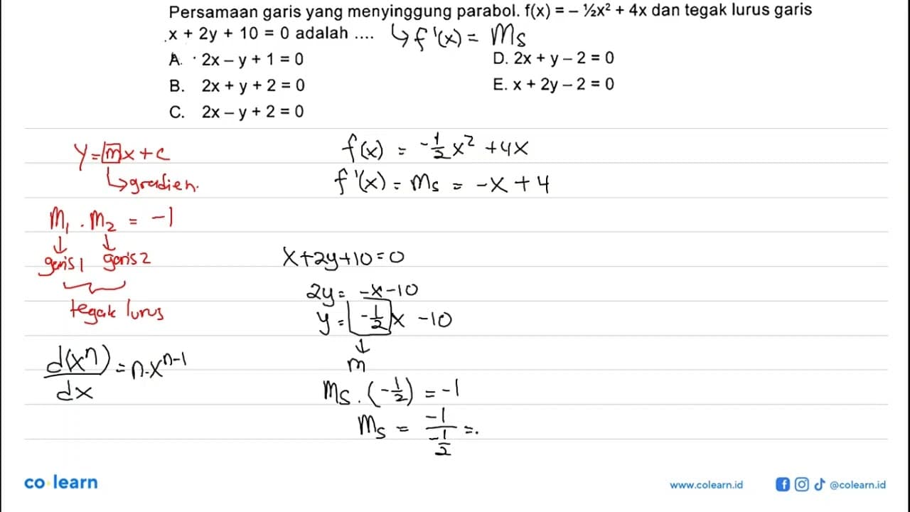 Persamaan garis yang menyinggung parabol. f(x)=-1/2x^2+4x