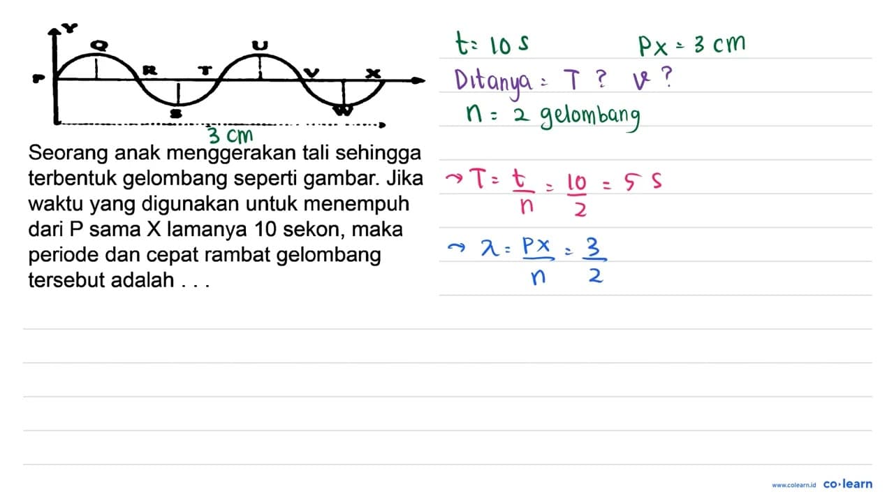 Seorang anak menggerakan tali sehingga terbentuk gelombang