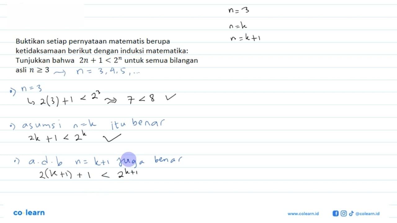 Buktikan setiap pernyataan matematis berupa ketidaksamaan