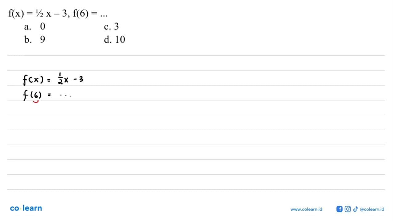 f(x)=1/2x-3, f(6)=...