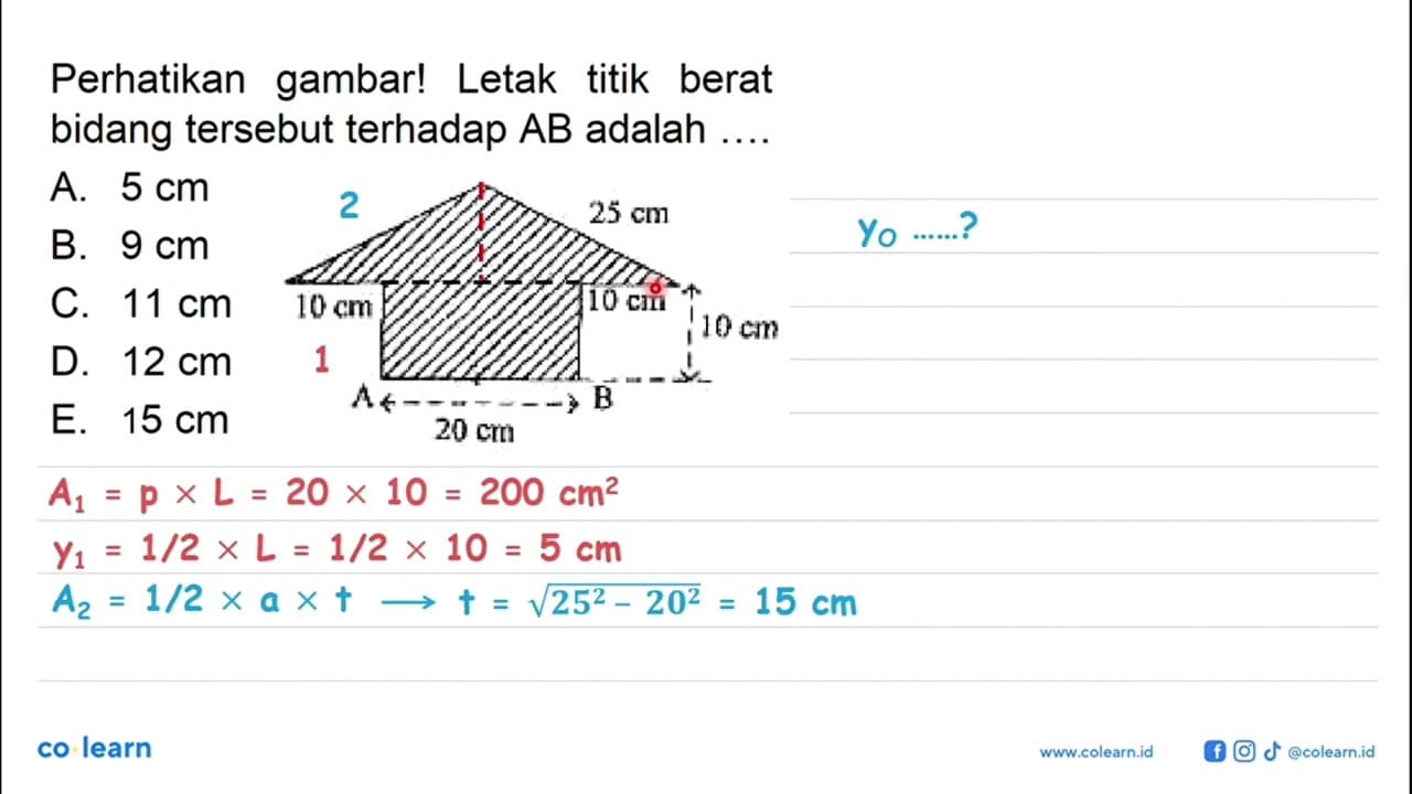 Perhatikan gambar! Letak titik berat bidang tersebut