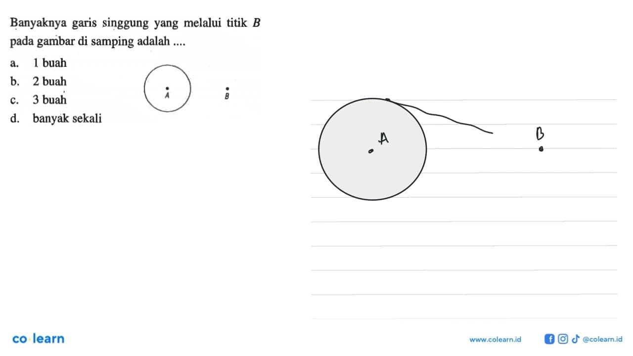 Banyaknya garis singgung yang melalui titik B pada gambar