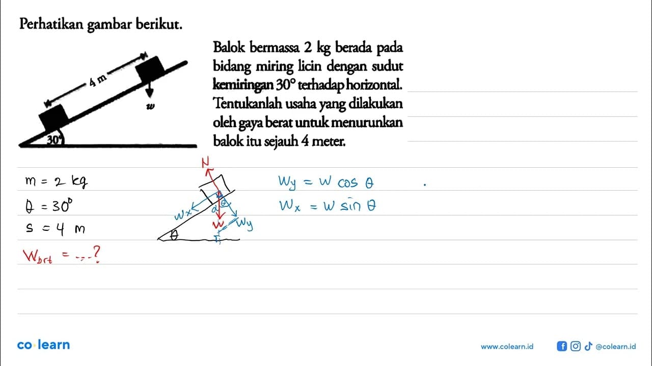 Perhatikan gambar berikut. 4 m 30 .Balok bermassa 2 kg