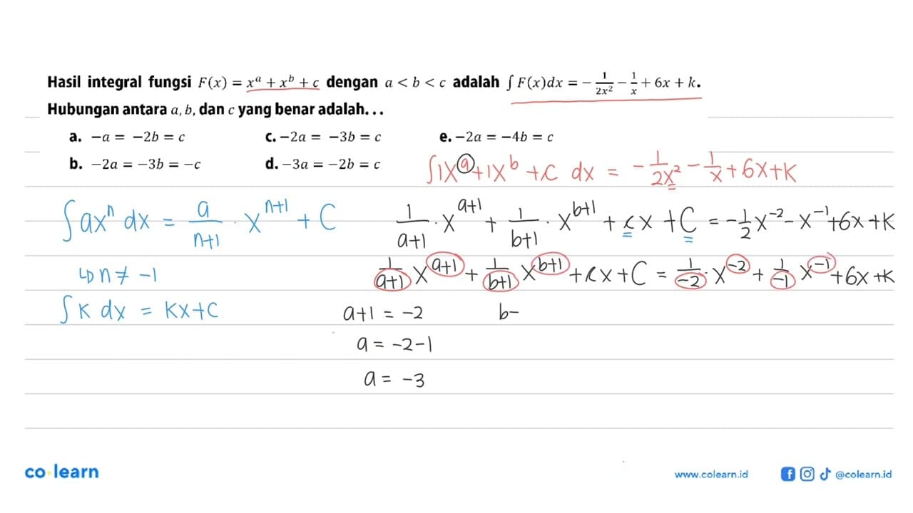 Hasil integral fungsi F(x)=x^(a)+x^(b)+c dengan a<b<c