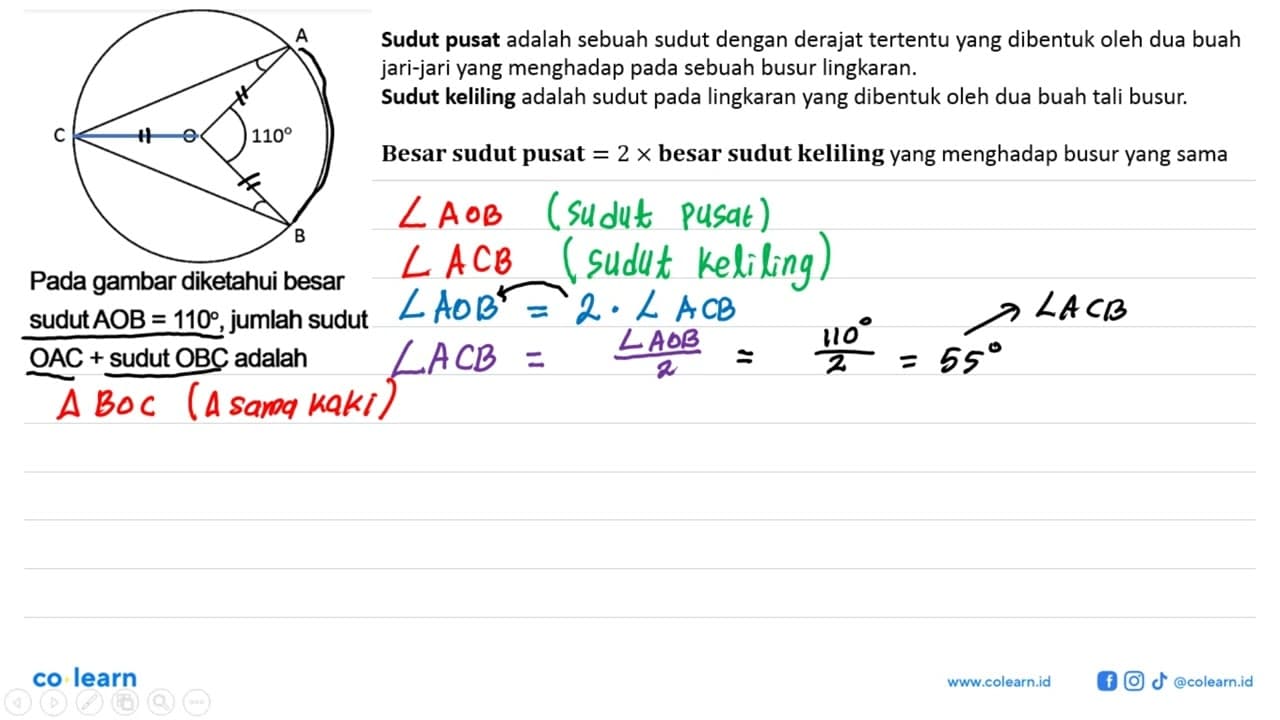 Sudut O = 110 Pada gambar diketahui besar sudut AOB=110 ,