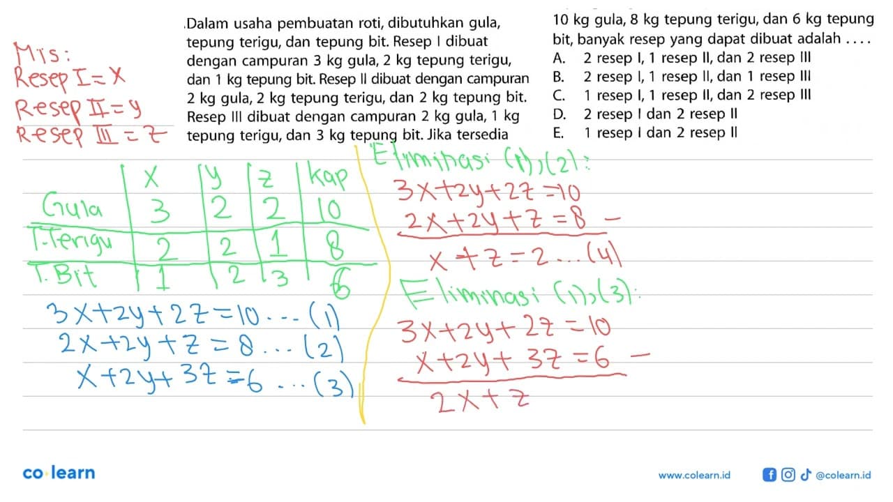 Dalam usaha pembuatan roti, dibutuhkan gula, tepung terigu,