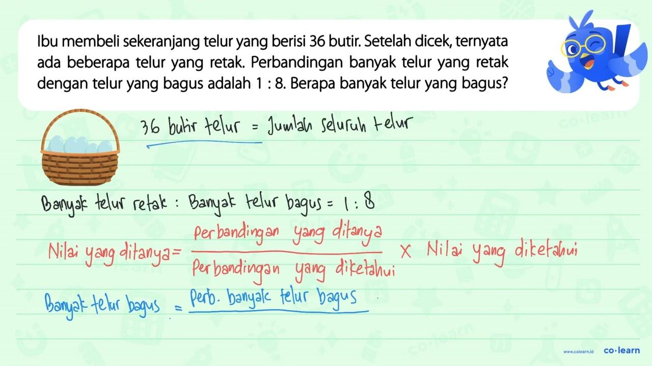 Ibu membeli sekeranjang telur yang berisi 36 butir. Setelah