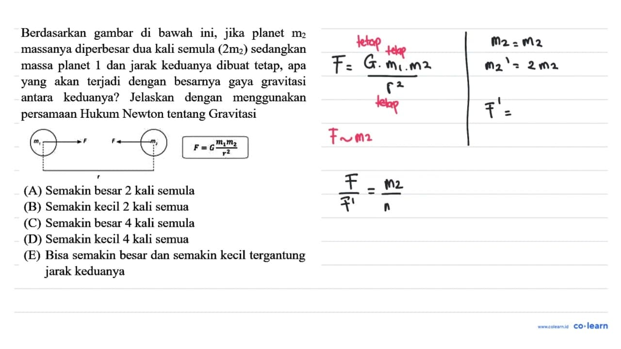 Berdasarkan gambar di bawah ini, jika planet m_(2) massanya