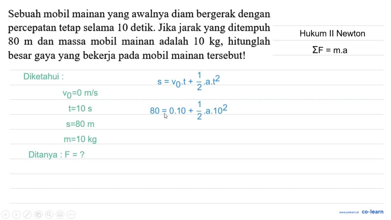 Sebuah mobil mainan yang awalnya diam bergerak dengan