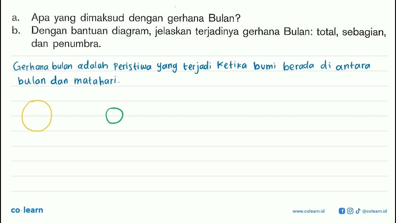 a. Apa yang dimaksud dengan gerhana Bulan?b. Dengan bantuan