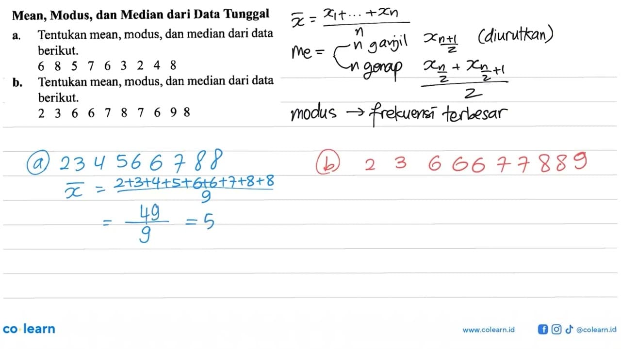 Mean, Modus, dan Median dari Data Tunggal a. Tentukan mean,