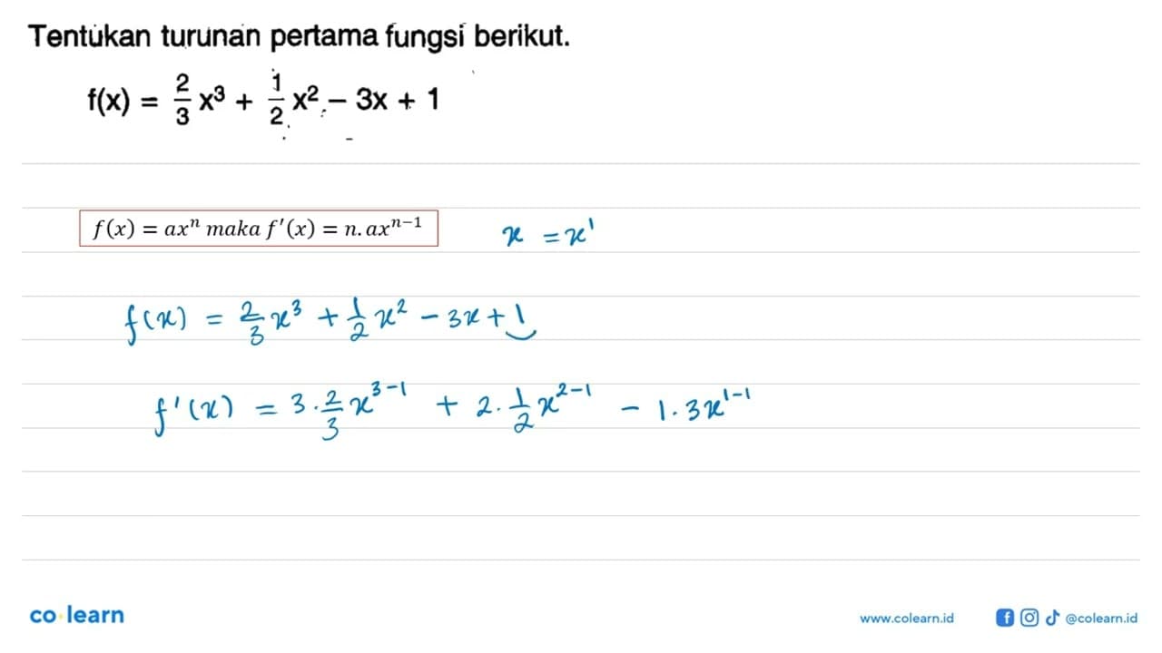 Tentukan turunan pertama fungsi berikut.