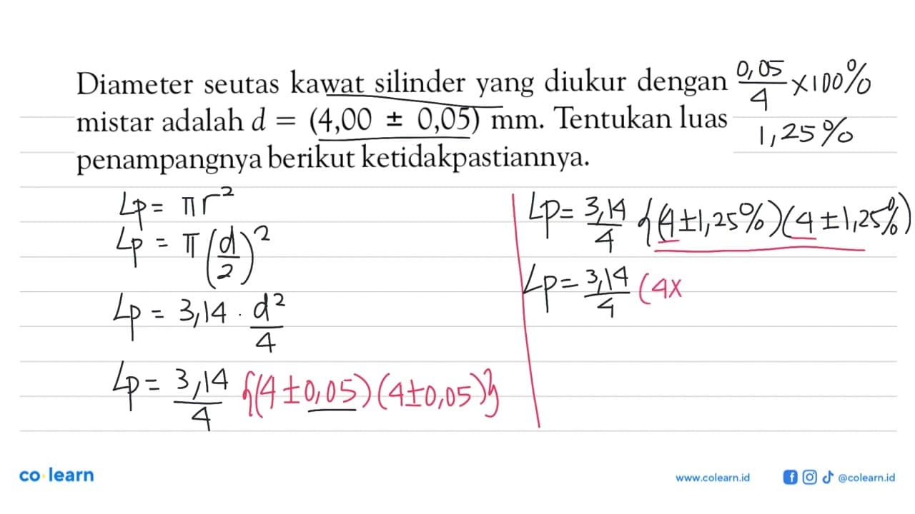 Diameter seutas kawat silinder yang diukur dengan mistar