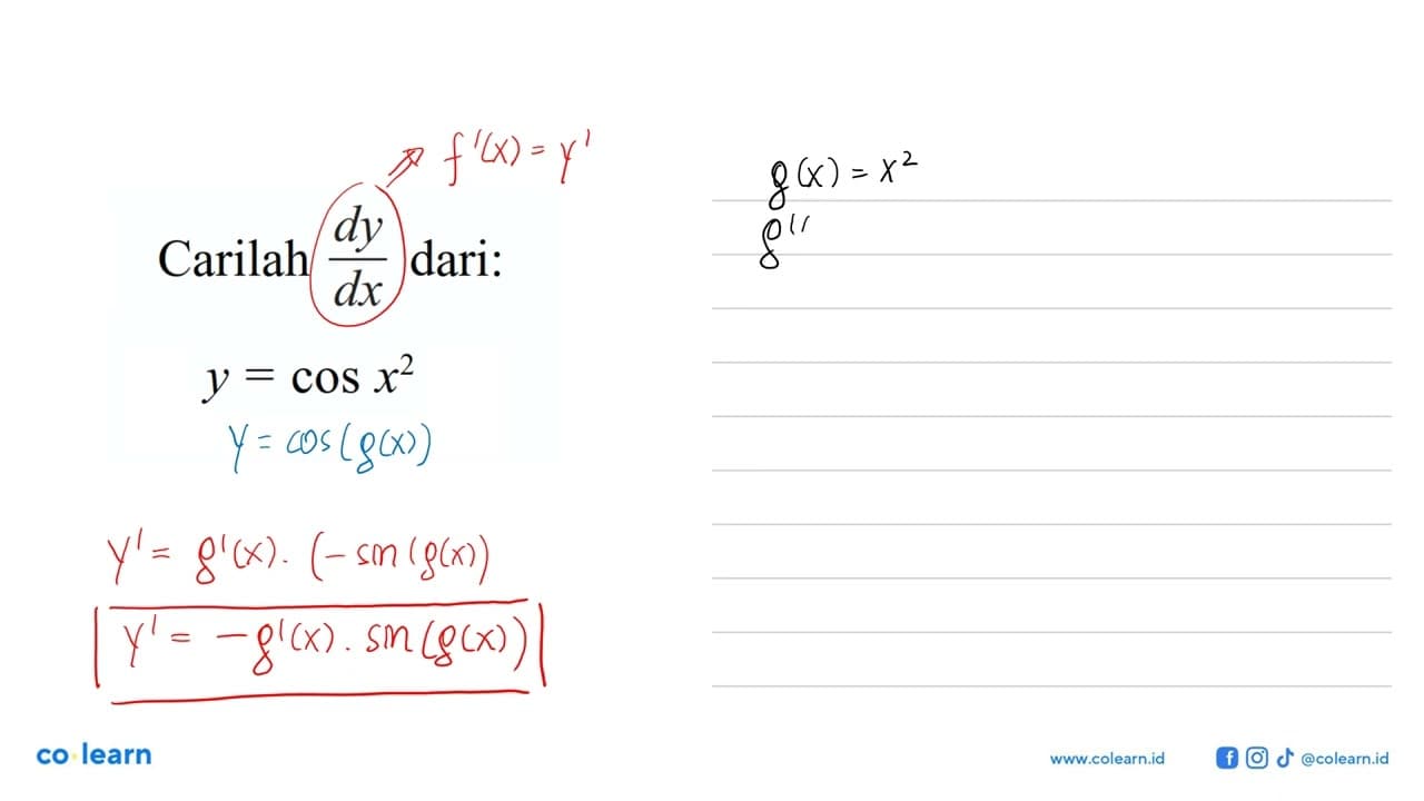 Carilah dy/dx dari: y = cos (x^2)