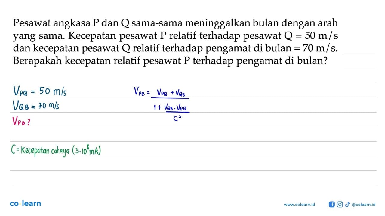 Pesawat angkasa P dan Q sama-sama meninggalkan bulan dengan