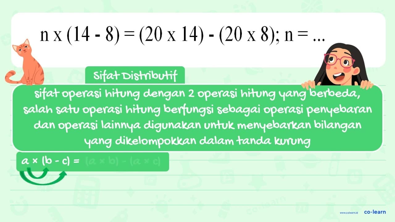 n x (14 - 8) = (20 x 14) - (20 x 8); n = ...