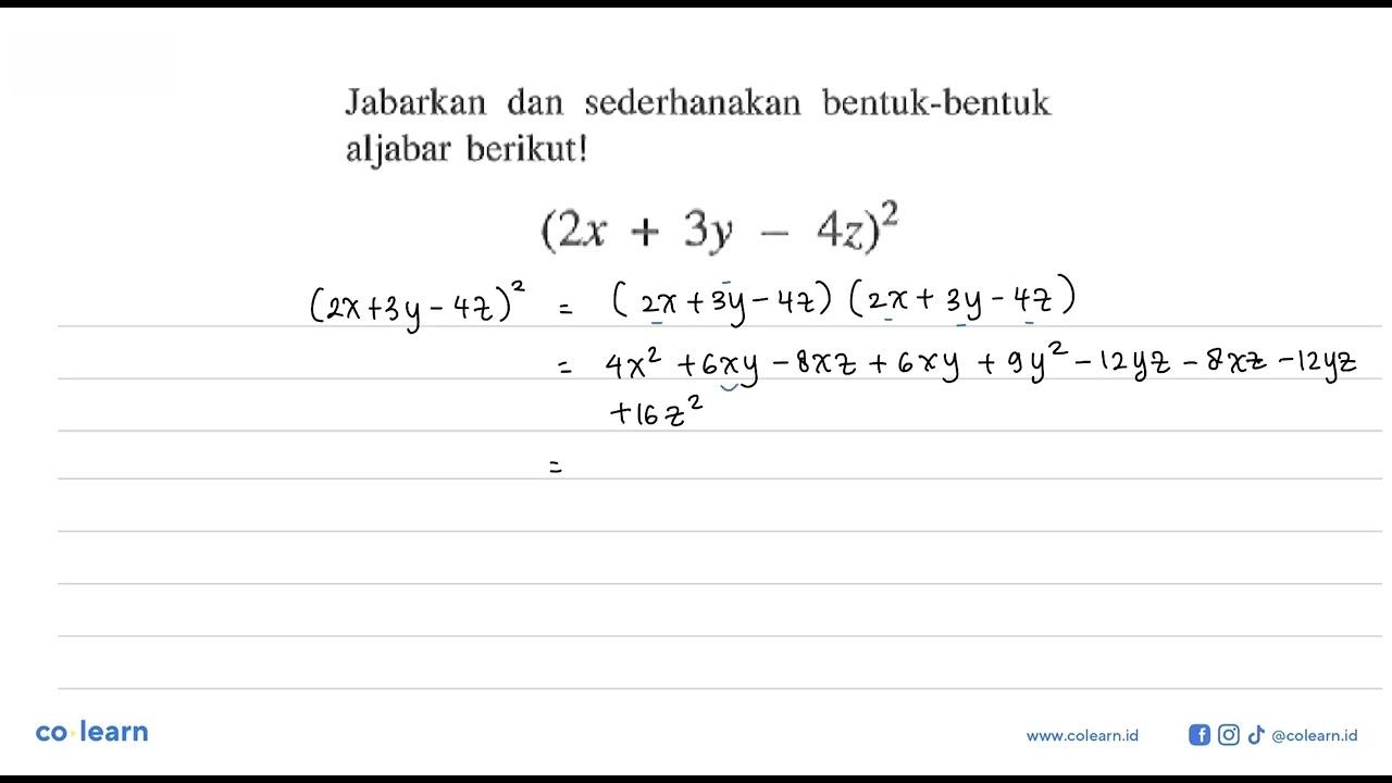 Jabarkan dan sederhanakan bentuk-bentuk aljabar berikut!