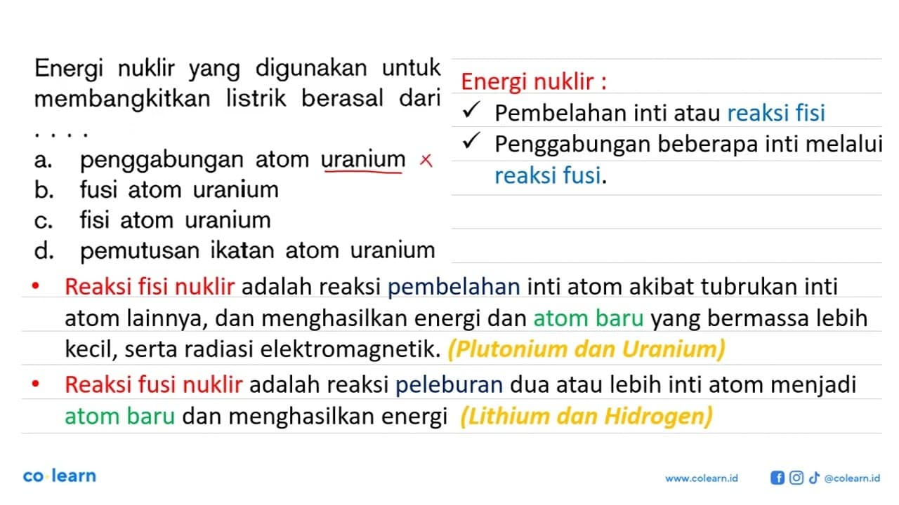 Energi nuklir yang digunakan untuk membangkitkan listrik