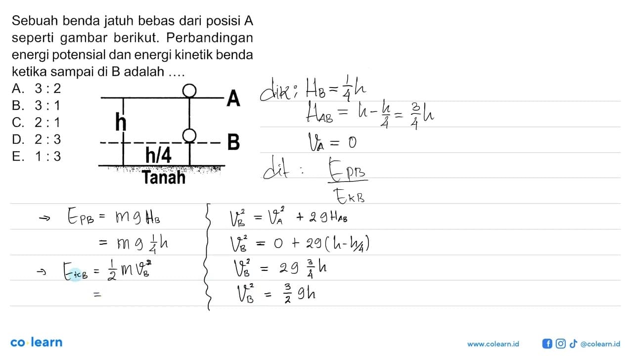 h h/4 Sebuah benda jatuh bebas dari posisi A seperti gambar