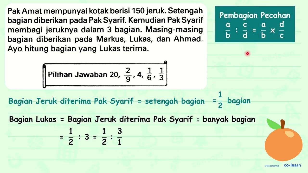 Pak Amat mempunyai kotak berisi 150 jeruk. Setengah bagian