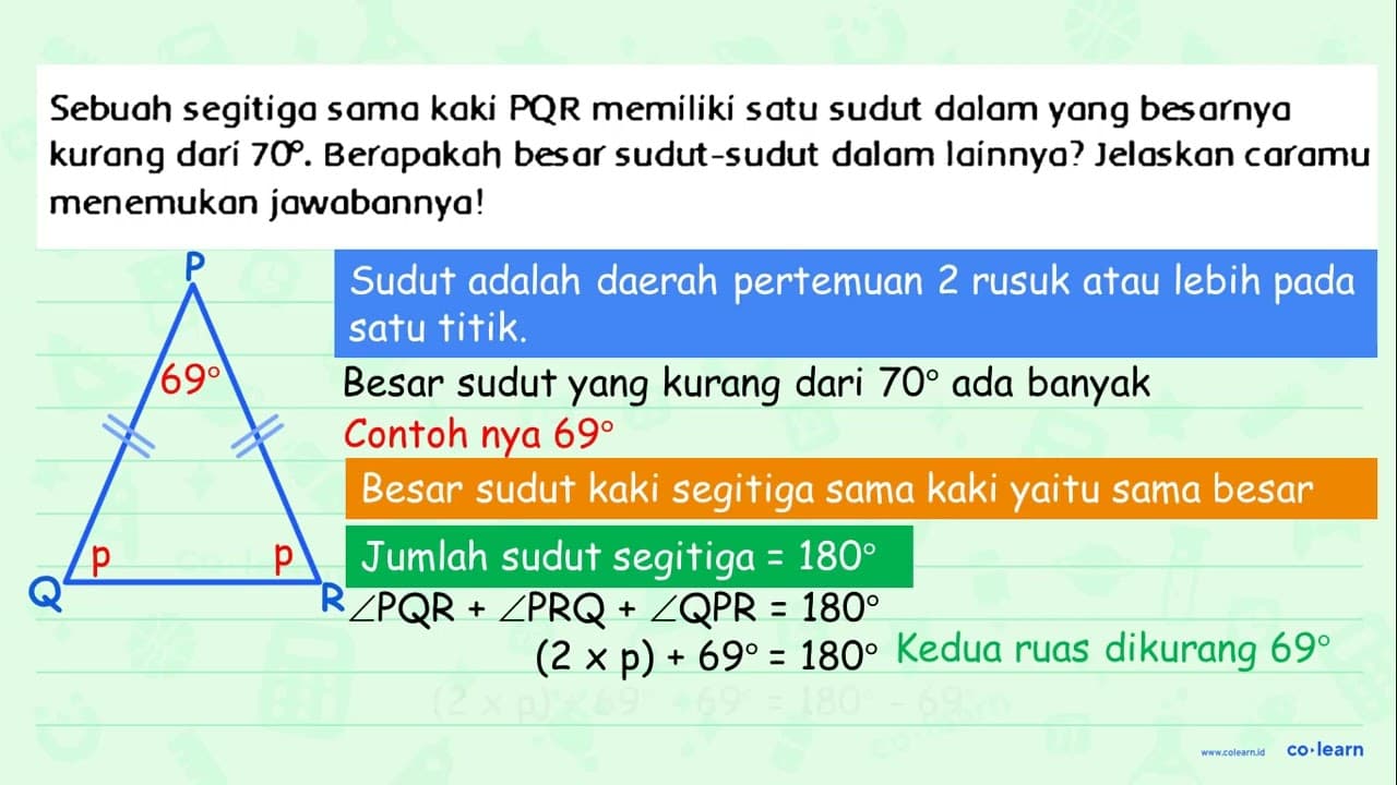 Sebuah segitigo samo kaki PQR memiliki satu sudut dolom