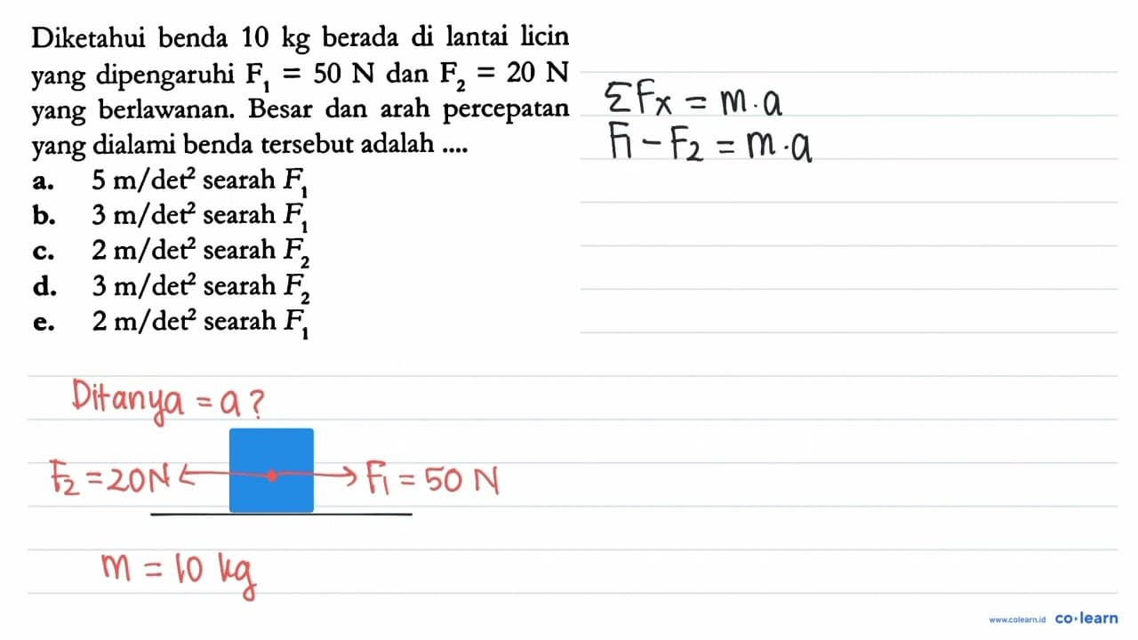 Diketahui benda 10 kg berada di lantai licin yang