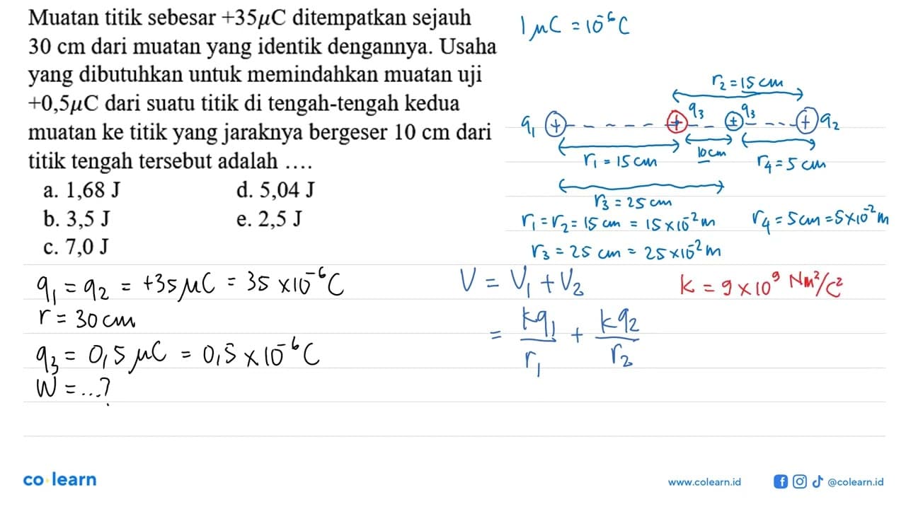 Muatan titik sebesar +35 muC ditempatkan sejauh 30 cm dari